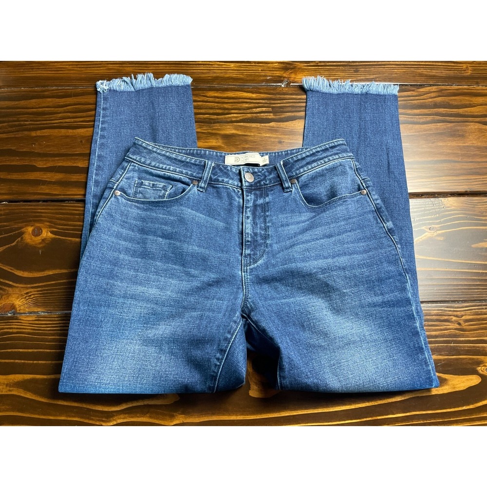 Peppered Denim Jeans, Women's Size 6, Blue, Straight Leg, Frayed Hem